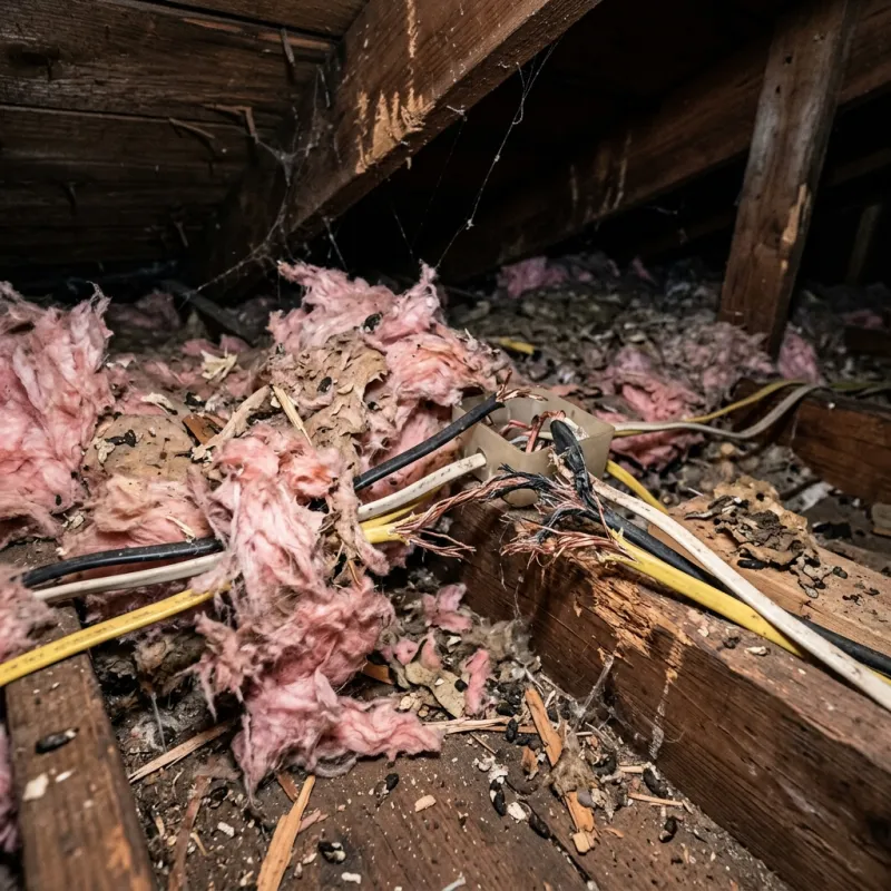 Contaminated ceiling insulation being assessed in a Wattle Glen roof space