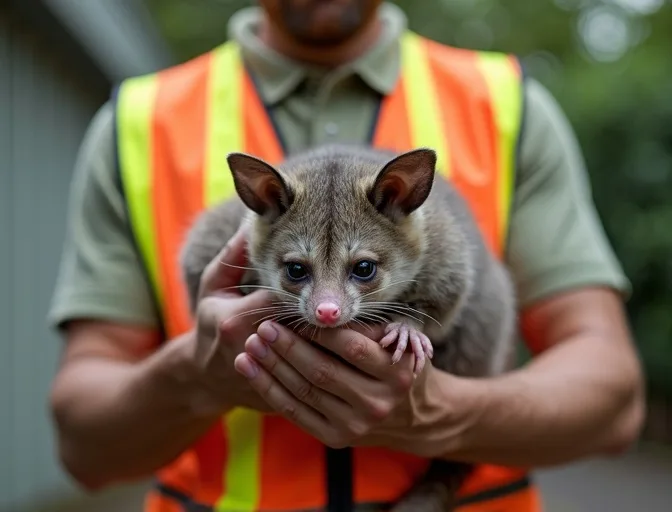 Animal handler safely recovering a deceased possum in Wattle Glen